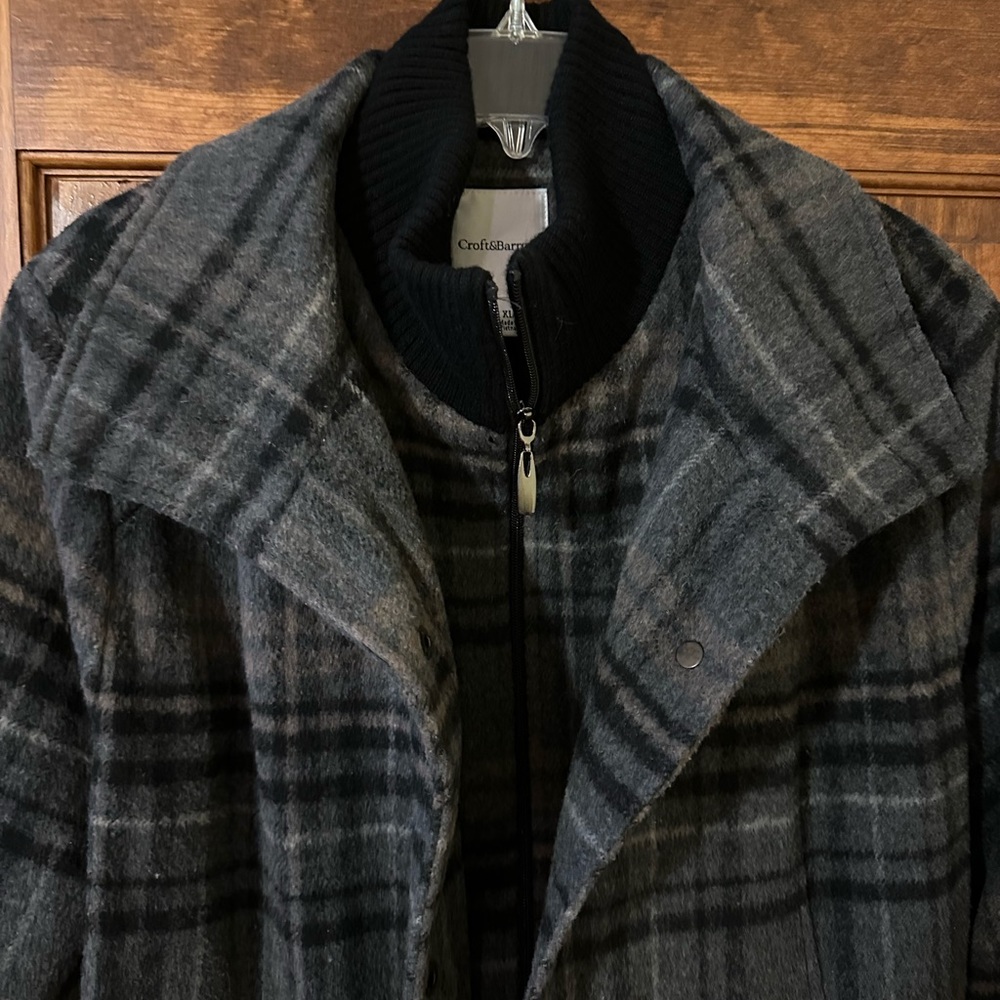 croft & barrow Gray and Black Plaid Wool-Blend Coat